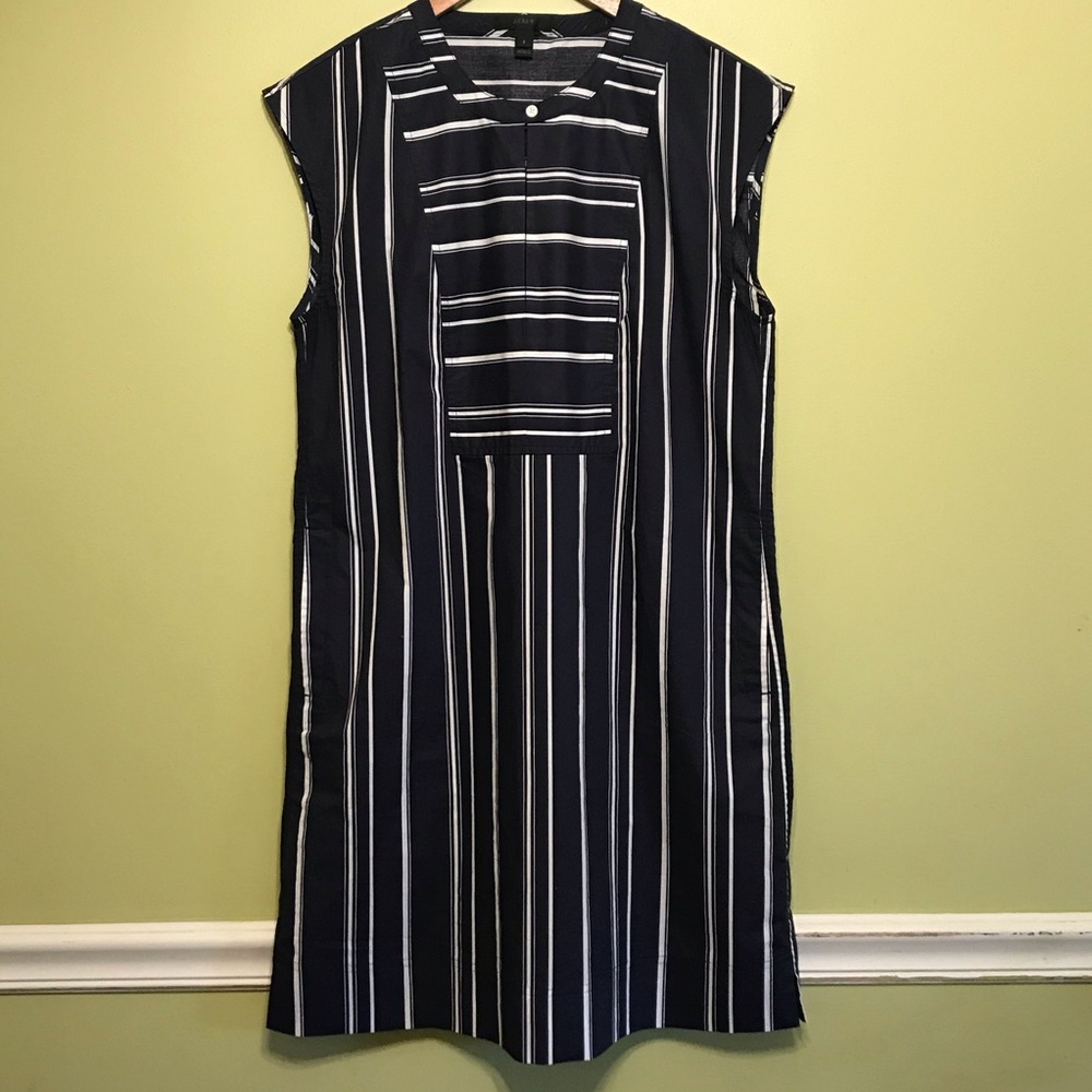 J.Crew Navy and White Sleeveless Dress Sz S
